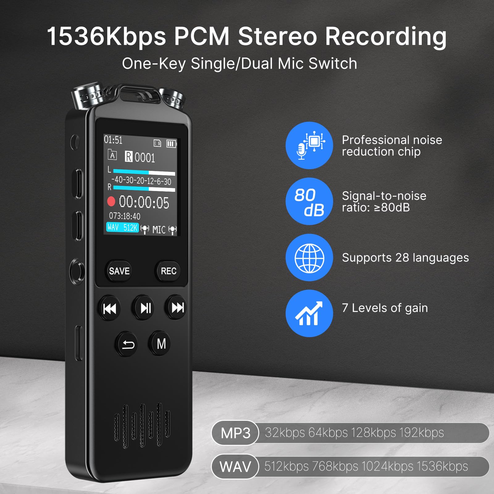 Amazon.com: 160GB Digital Voice Recorder with Playback,1536Kbps HD